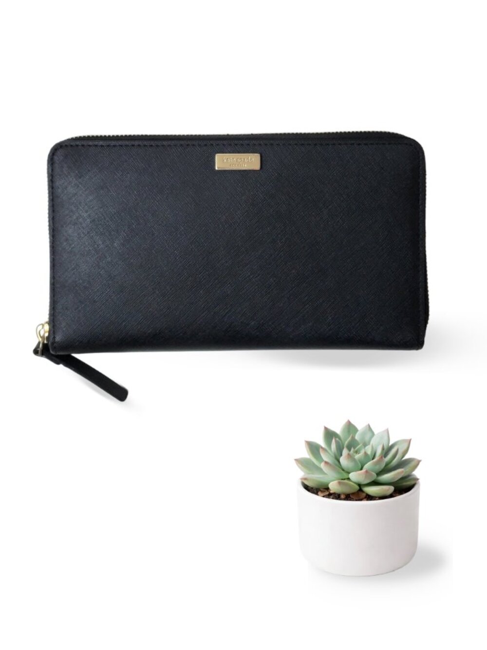 Kate Spade Laurel Way Talla Wallet Black Saffiano Leather Zip Around Clutch